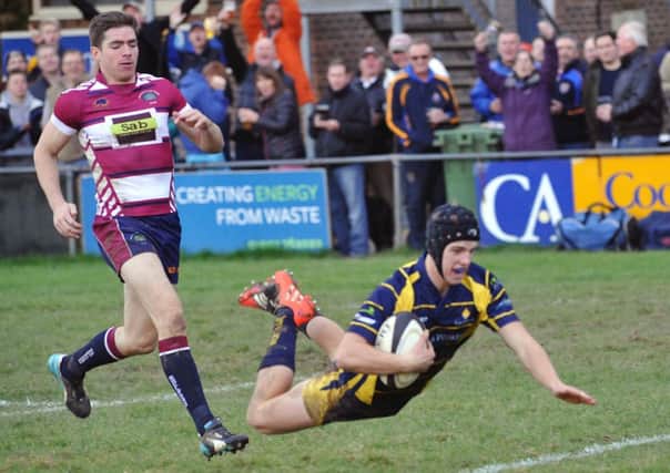 Raiders' Harry Forrest dives over to touch down against Shelford