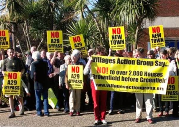 Campaigners from Barnham, Eastergate and Westergate, demonstrating outside Arun Civic Centre against large-scale housing developments