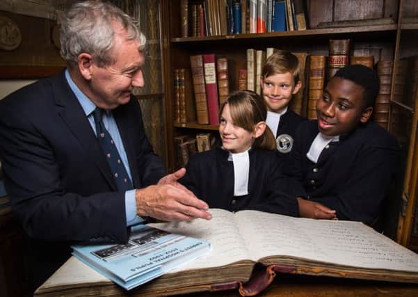 Author Ken Mansell with year seven pupils at Christ's HospitaAuthor l