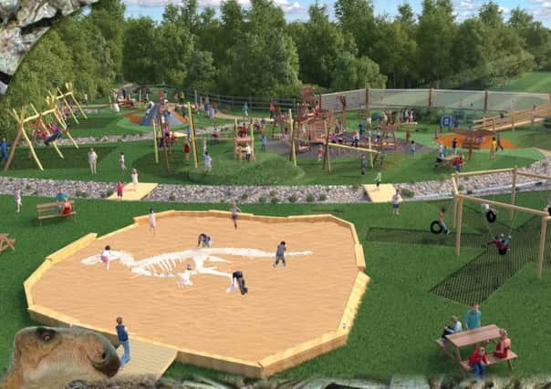 Horsham District Council proposals for Dinosaur Island at Southwater Country Park. Designs by playground designers Eibe