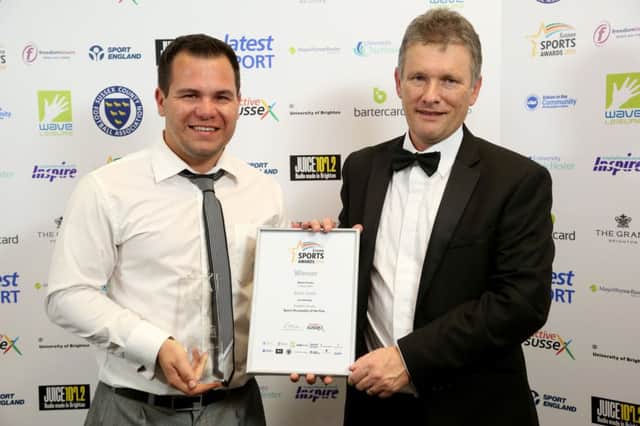 Battle shooter Steve Scott (left) receives his award at The Grand Hotel last Friday night. Picture courtesy Southern News & Pictures (SNAP)
