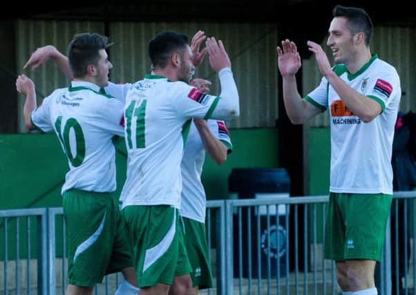 The Rocks celebrate Ollie pearce's goal against Hendon   Picture by Tommy McMillan