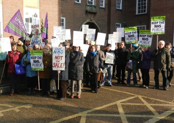 Protest outside County Hall before the hasc meeting on December 5