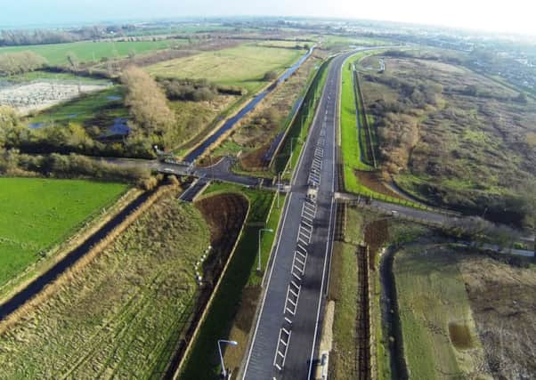 An aerial photograph of the relief road crossing Shripney Lane