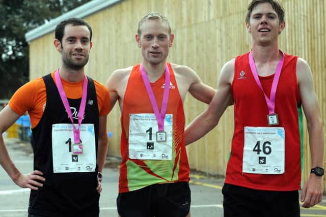 Winner James Baker (middle), second-placed Graham Russ (left) and third place for Richard Murphy Picture by Louise Adams