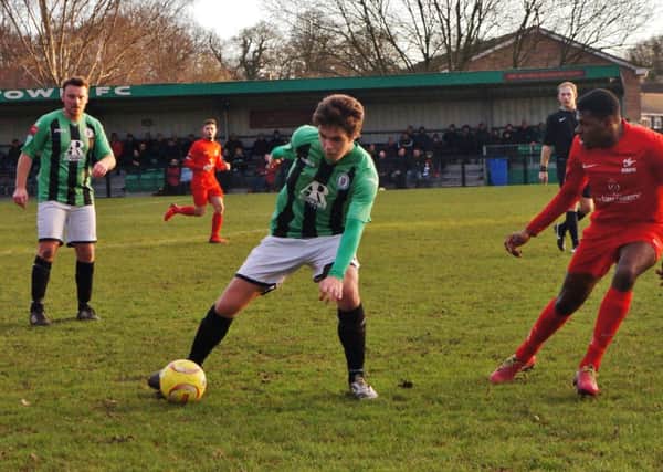 Lee Harding in action against Carshalton. Picture by Emily Hodgkinson