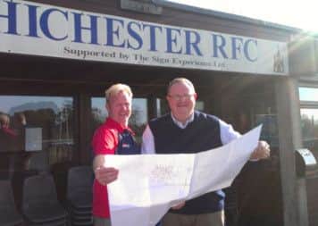 Declan Hutchings and David Kay look at the rugby club plans   Picture by Steve Bone