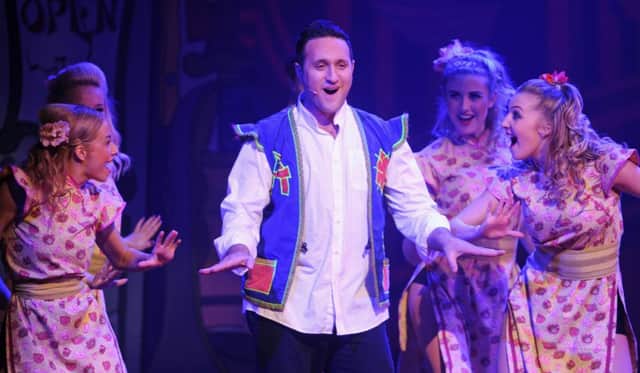 11/12/14 

The cast from Aladdin entertain the audience at The Kings Theatre. Anthony Costa of Blue.
Picture: Ian Hargreaves (143520-4) SUS-141222-072151003