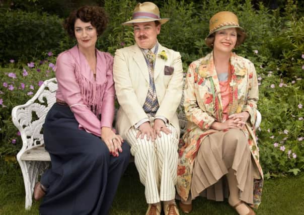 Undated BBC Handout Photo from Mapp And Lucia. Pictured:  Emmeline 'Lucia' Lucas (ANNA CHANCELLOR), Georgie Pillson (STEVE PEMBERTON) and Elizabeth Mapp (MIRANDA RICHARDSON). See PA Feature XMAS Chancellor. Picture Credit should read: PA Photo/BBC/Nick Briggs. WARNING: This picture must only be used to accompany PA Feature XMAS Chancellor. WARNING: Use of this copyright image is subject to the terms of use of BBC Pictures' BBC Digital Picture Service. In particular, this image may only be published in print for editorial use during the publicity period (the weeks immediately leading up to and including the transmission week of the relevant programme or event and three review weeks following) for the purpose of publicising the programme, person or service pictured and provided the BBC and the copyright holder in the caption are credited. Any use of this image on the internet and other online communication services will require a separate prior agreement with BBC Pictures. For any other purpose whatsoever, incl