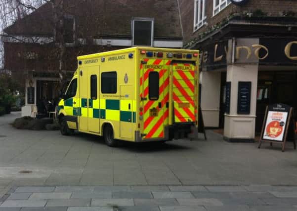 Ambulance outside the Lynd Cross pub