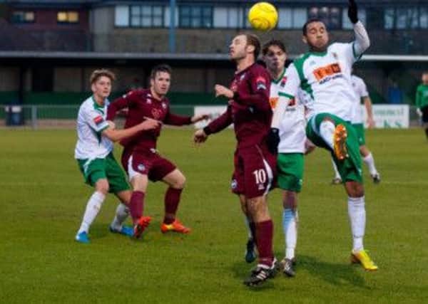 Action from Bognor's last home game, which brought a win over Peacehaven   Picture by Tommy McMillan