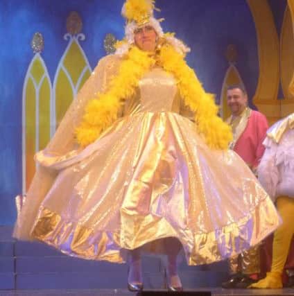 Peter Gooding as panto dame Mother Goose with Priscilla Goose in Burgess Hill Theatre Club's 50th anniversary panto   pic Phil Dennett SUS-151201-145235003