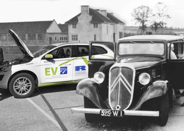 The Ricardo electric vehicle demonstrator, a Citroën Rosalie and the companys original Bridge Works