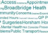 NHS Horsham and Mid Sussex Clinical Commissioning Group's survey on its 5 Communities PLan. The word cloud below gives greater prominence to words that appear more frequently in the survey responses in answer to the question: Will the plans meet the needs of your local community? If so, please tell us how, or if you think there are any gaps in our plans which should be considered.