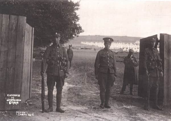Entrance to the army camp, Slonk Hill, near Shoreham-by-Sea, c1914 Picture: Courtesy US Government; Imperial War Museum