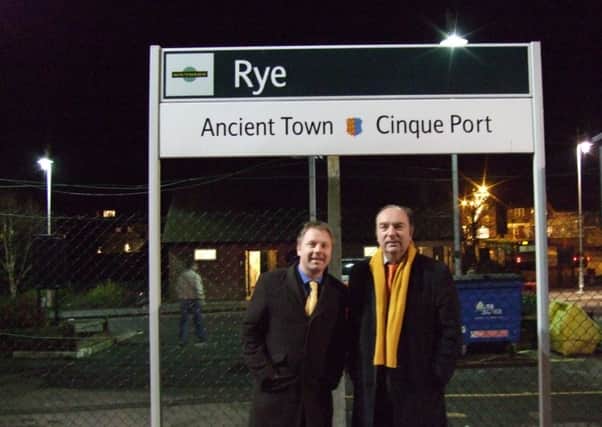 Nick Perry with Norman Baker at Rye Station SUS-150119-132535001