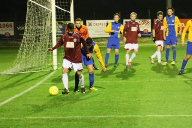 Action from Hastings United's youth team game at home to Eastbourne Town last Thursday night. Picture courtesy Joe Knight