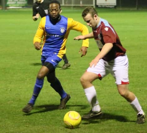 Action from Hastings United Football Club's under-18 game at home to Eastbourne Town on Thursday, last week. Picture courtesy Joe Knight