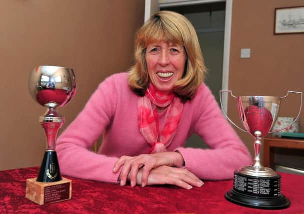Frances Candy with the trophies she won at the British Open Seniors Indoor Championships 2015 in Dudley. Picture by Steve Hunnisett (SUS-151002-124259002)