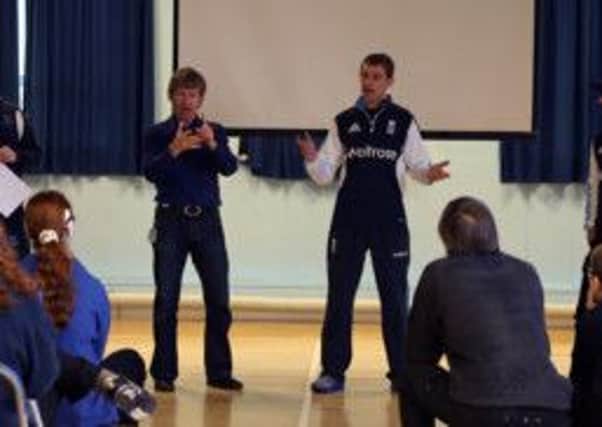 Phil Hudson and Umesh Valjee MBE of the England Deaf Team at the Hamilton Lodge School and College in Brighton