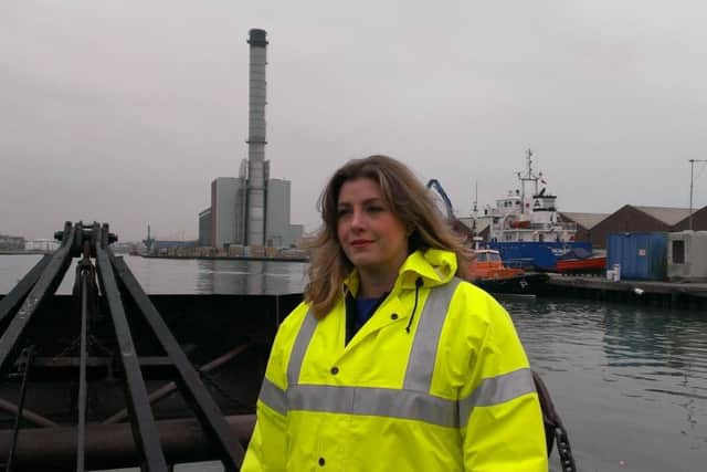 Penny Mordaunt in Shoreham earlier today, before leaving for Fontwell