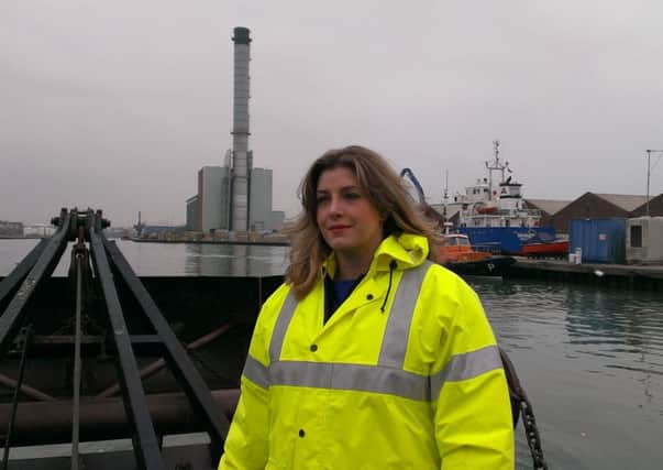 Penny Mordaunt in Shoreham earlier today, before leaving for Fontwell