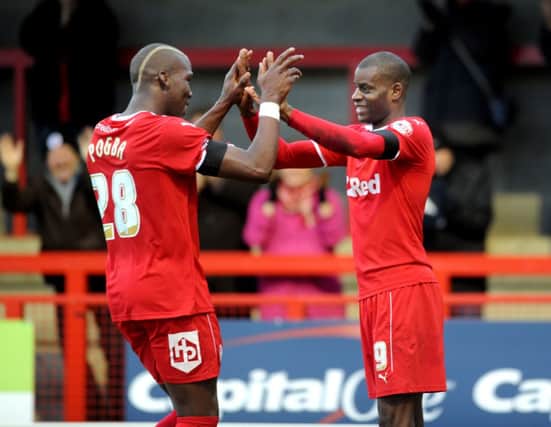 Izale McLeod scores for Crawley Town against Barnsley (Pic by Jon Rigby) PPP-150214-180640004