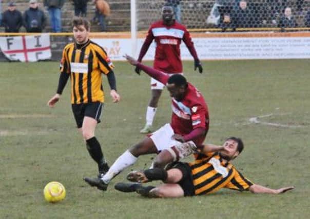 Action from Hastings United's first team game away to Folkestone Invicta on Saturday. Picture courtesy Joe Knight