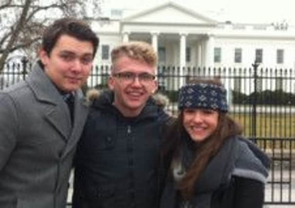 Collyer's students Claudia Sanchez-Ral, Luke Rookwood and George Grammer-Taylor at the White House SUS-150216-171540001