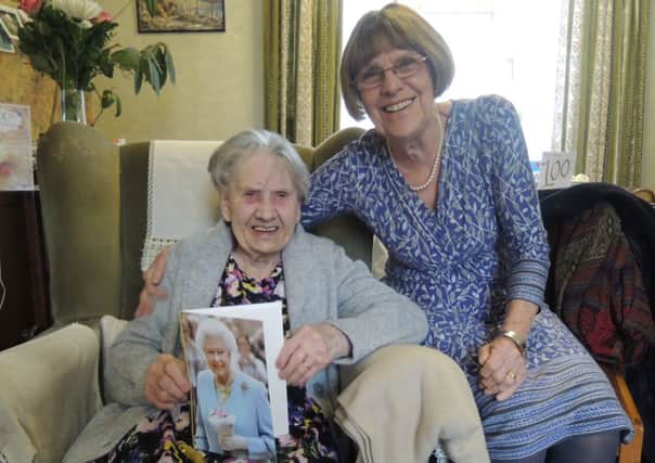 Elizabeth Sayer on her 100th birthday with niece Margaret Barratt