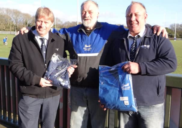 From left: Colin Hills, Hastings & Bexhill RFC president Roy Wake and Ian Davies