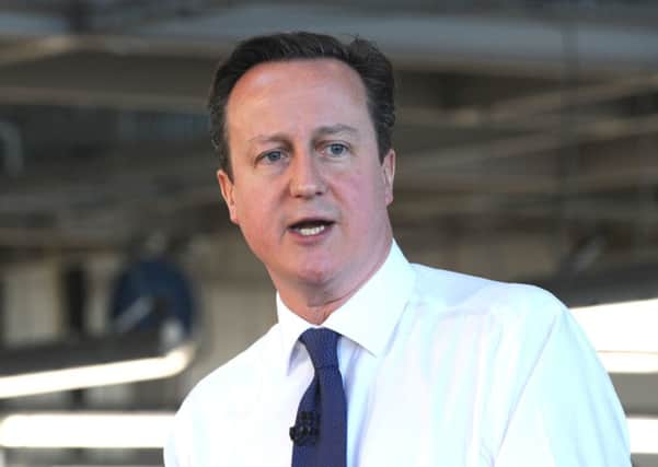 David Cameron speaking to Rolls-Royce staff. Photo Kate SUS-150218-113106001