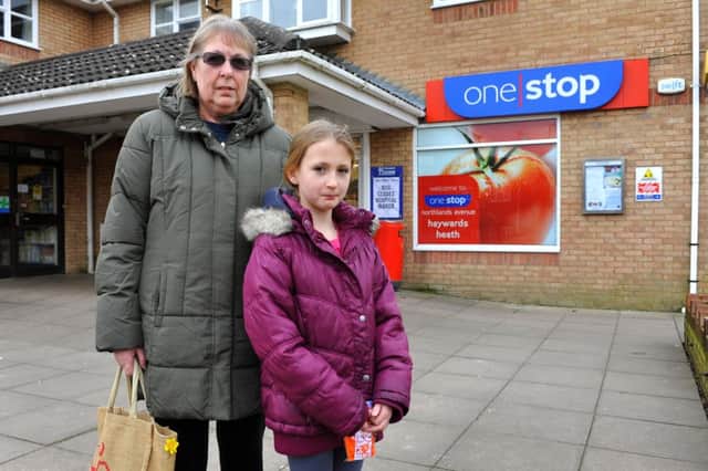 Joan Farrant and her granddaughter Mia upset One Stop in Northlands is closing for nine months and is being replaced by Tesco. Pic Steve Robards SUS-150216-170216001
