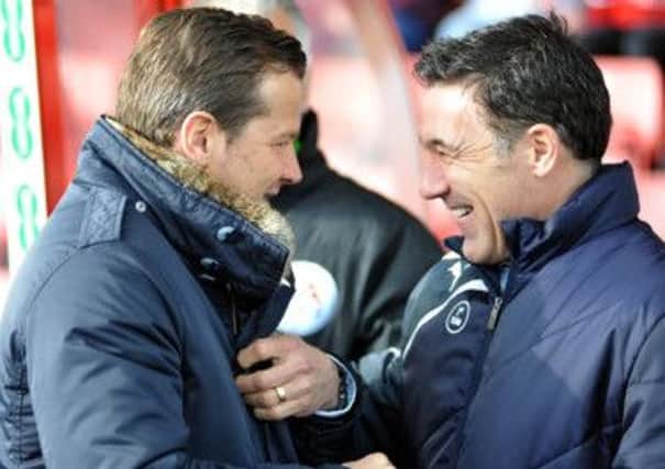 Dean Saunders with Swindon manager Mark Cooper