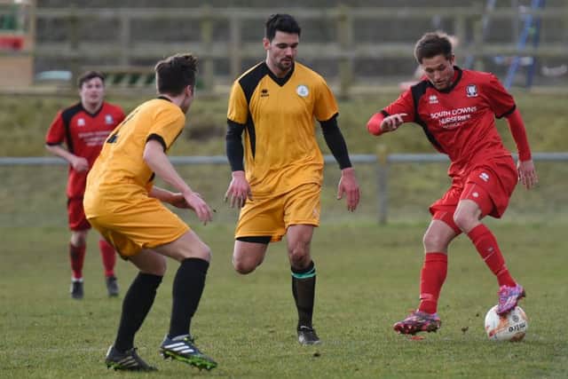 Sussex County Football League.  Hassocks FC v Chichester FC. Action from the match. Picture : Liz Pearce. 210215. LP1500119 SUS-150221-190130008