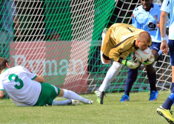Kingstonian keeper Rob Tolfrey in action against Bognor at Nyewood Lane last August   Picture by Chris Hatton