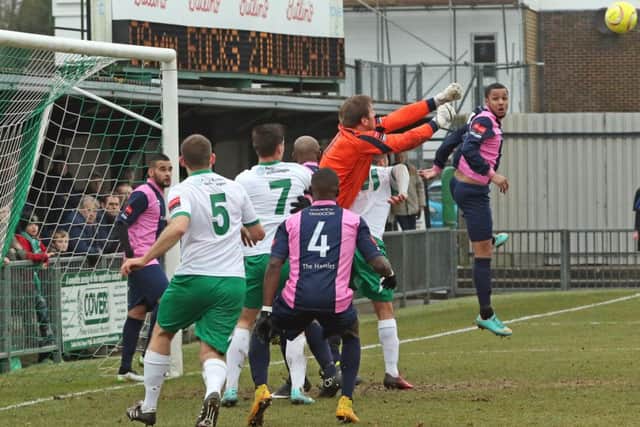 It was non-stop pressure on the Dulwich goal in the first half   Picture by Tim Hale