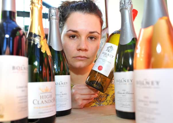 £80,000 of wine stolen from Bolney Wine Estate. Aimee Knight (Retail Sales Manager) with the makes of wine that was stolen. 03-03-15. Pic Steve Robards SUS-150303-161458001