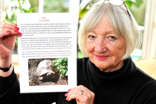 Carol Bishop is appealling for the safe return of her tortoise Gertie. Pic Steve Robards SUS-150303-132827001