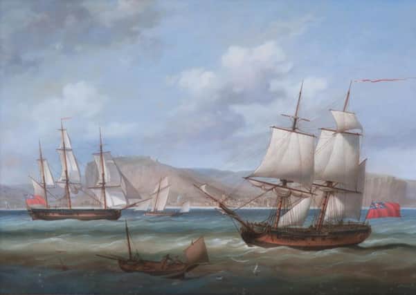 Louis Dodd's painting of ships on the sea at Hastings