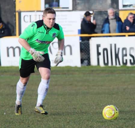 Josh Pelling pulled off a couple of decent stops to prevent Hastings United's margin of defeat being even greater. Picture courtesy Joe Knight