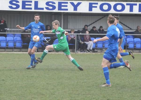 Dean Platt on the ball for Selsey in their win over Crawley Down Gatwick    Picture by Kate Shemilt C150378-4