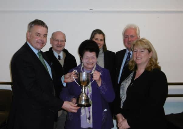Tim Loughton MP presenting the Tim Loughton Cup to Pauline Karadzas, chairman of Shoreham Marine Branch