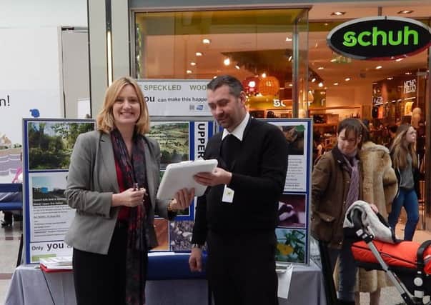 Amber Rudd MP and Martin Newbold of Friends of Speckled Wood Management Trust