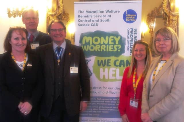 CAB head of service Julie Martin, Sussex Macmillan Cancer Support Centre project manager Geoff Brown, High Sheriff Jonathan Lucas, team leader Laura Haywood and volunteer Sandy Baker