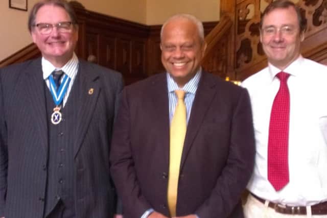 First West Sussex Prayer Breakfast at Wiston House next Steyning (L-R) West Sussex High Sheriff 2014/15 Jonathan Lucas, Lord Michael Hastings CBE and Harry Goring of the Wiston Estate - picture by Anna Coe