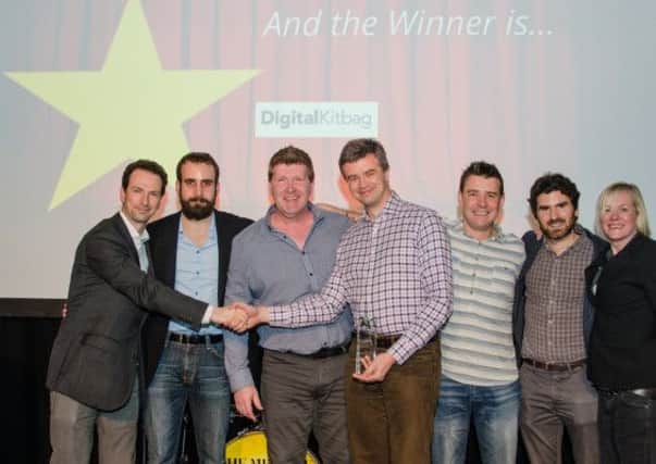 the Digital Kitbag team receive their award. From left; Ed Unger (Google), Alex Erhardt, Craig King, Chris Brake, Scott Young, Ed Ackerman (Google) and Karen Davies