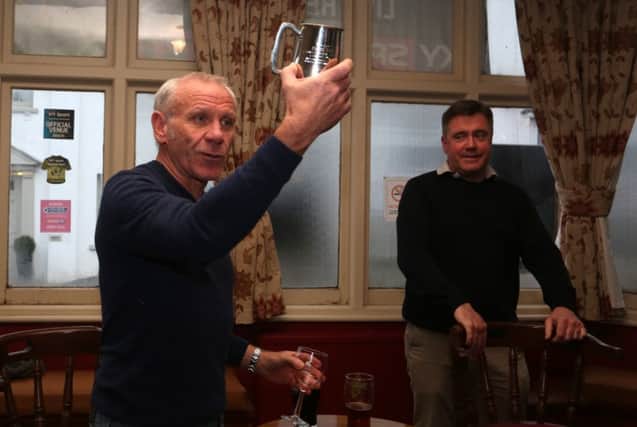 Peter Reid in good spirits at Robertsbridge Club after the game. Picture courtesy Simon Roe/TGSPHOTO