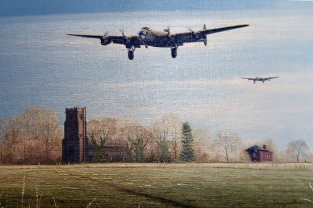 Art at Littlehampton Museum. The Aviation Art of Andrew Harris. Pictured is, "Return to Bomber Country". Littlehampton.  Picture: Liz Pearce. 250315 LP1500651 SUS-150325-175814008