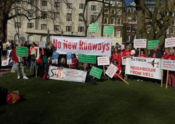 Anti-airport expansion campaign groups from Gatwick and Heathrow areas join forces at the Climate Change  in London event - picture submitted by the Communities Against Gatwick Noise Emissions (CAGNE) campaign group